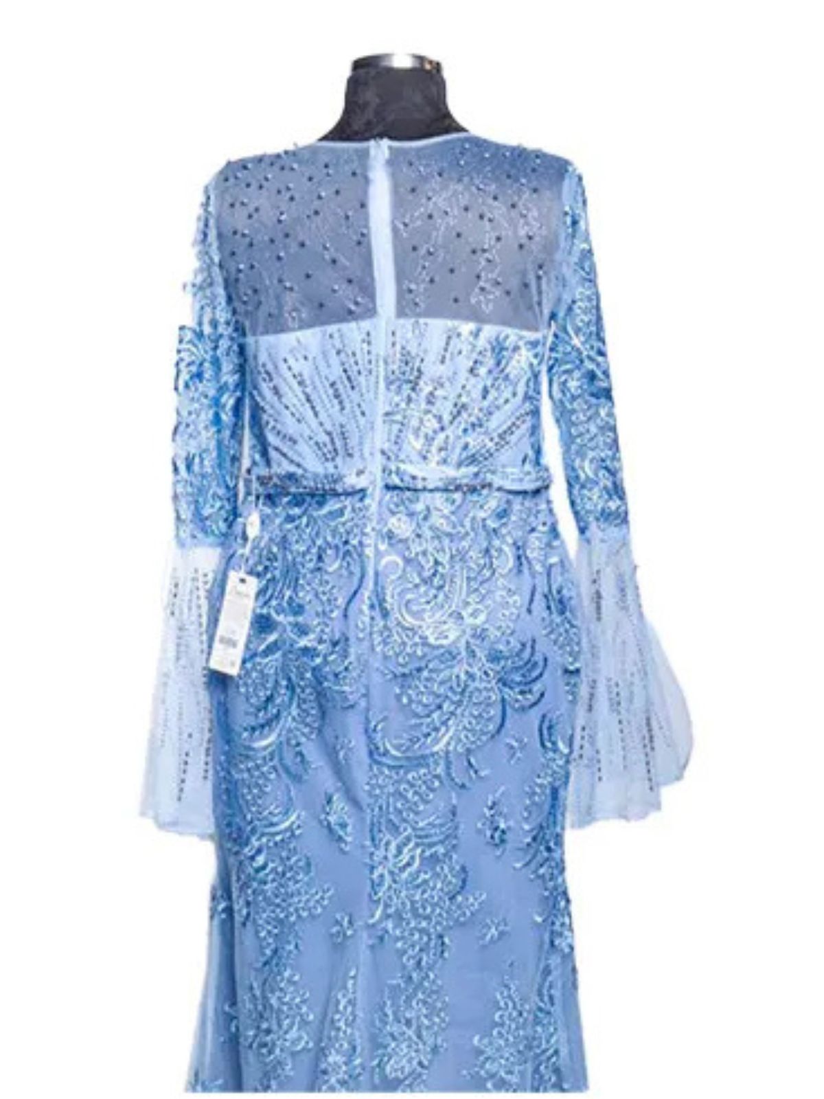 Flowery Design Beads Embellished Long Sleeve Party Anniversary Dress