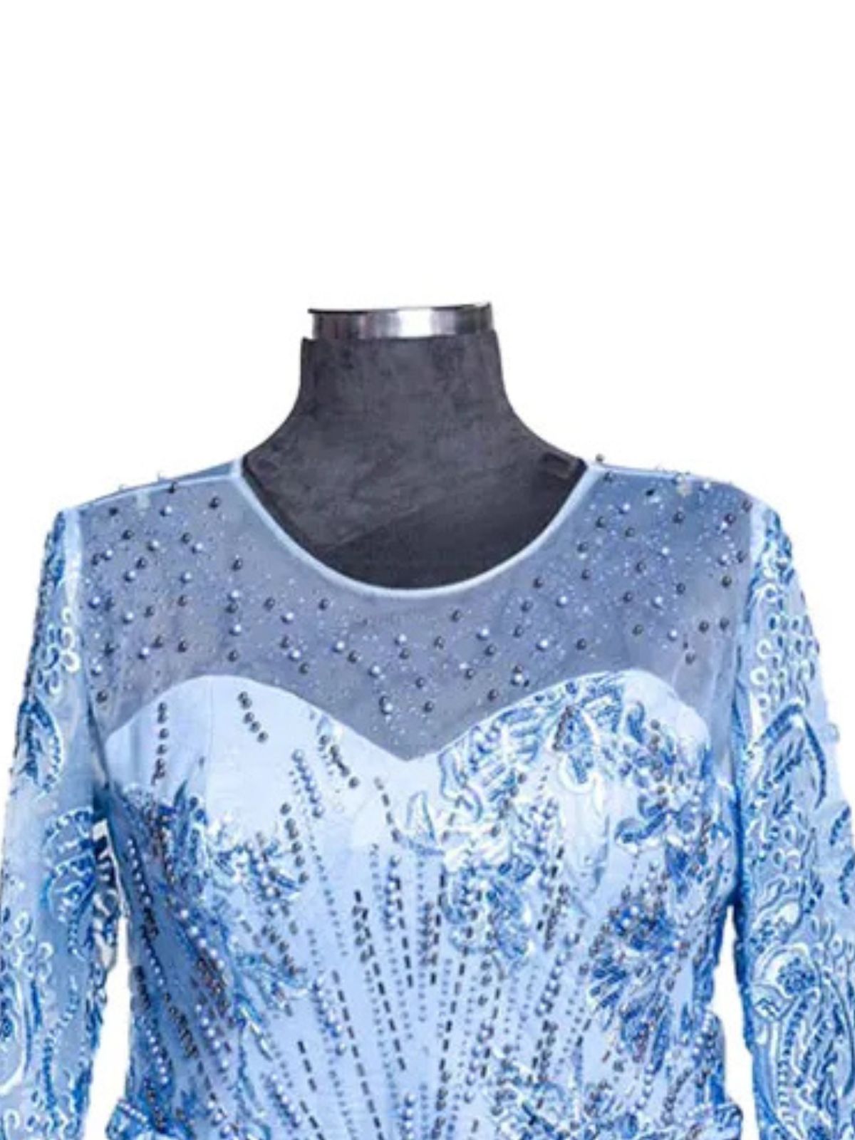 Flowery Design Beads Embellished Long Sleeve Party Anniversary Dress