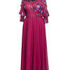 Flowing Gown Peplum Elbow Sleeve Length Dress