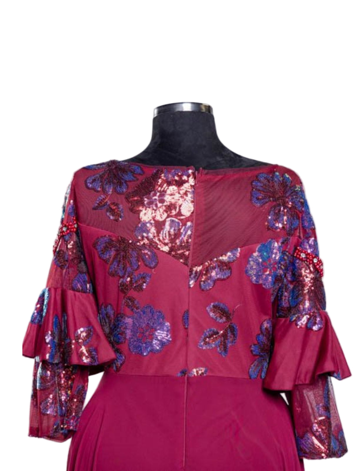 Flowing Gown Peplum Elbow Sleeve Length Dress