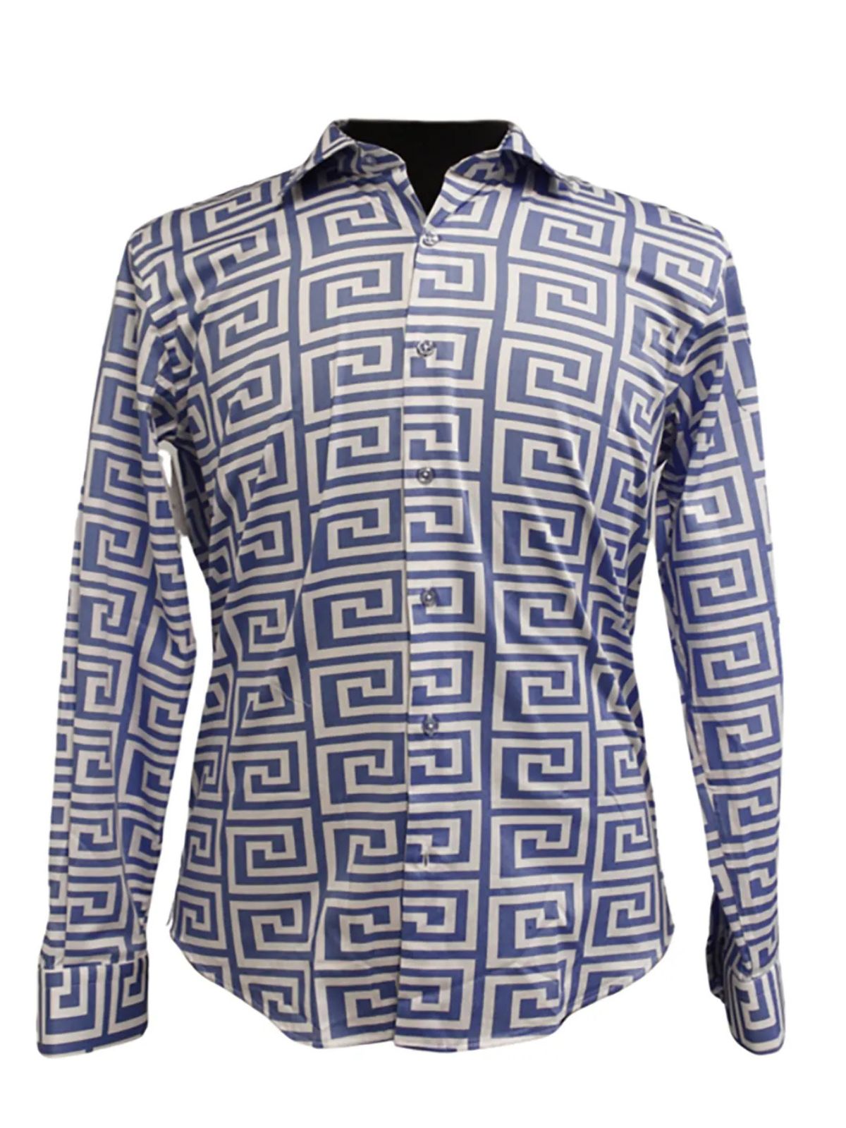 Glacier Blue Square-Patterned Silk Shirt