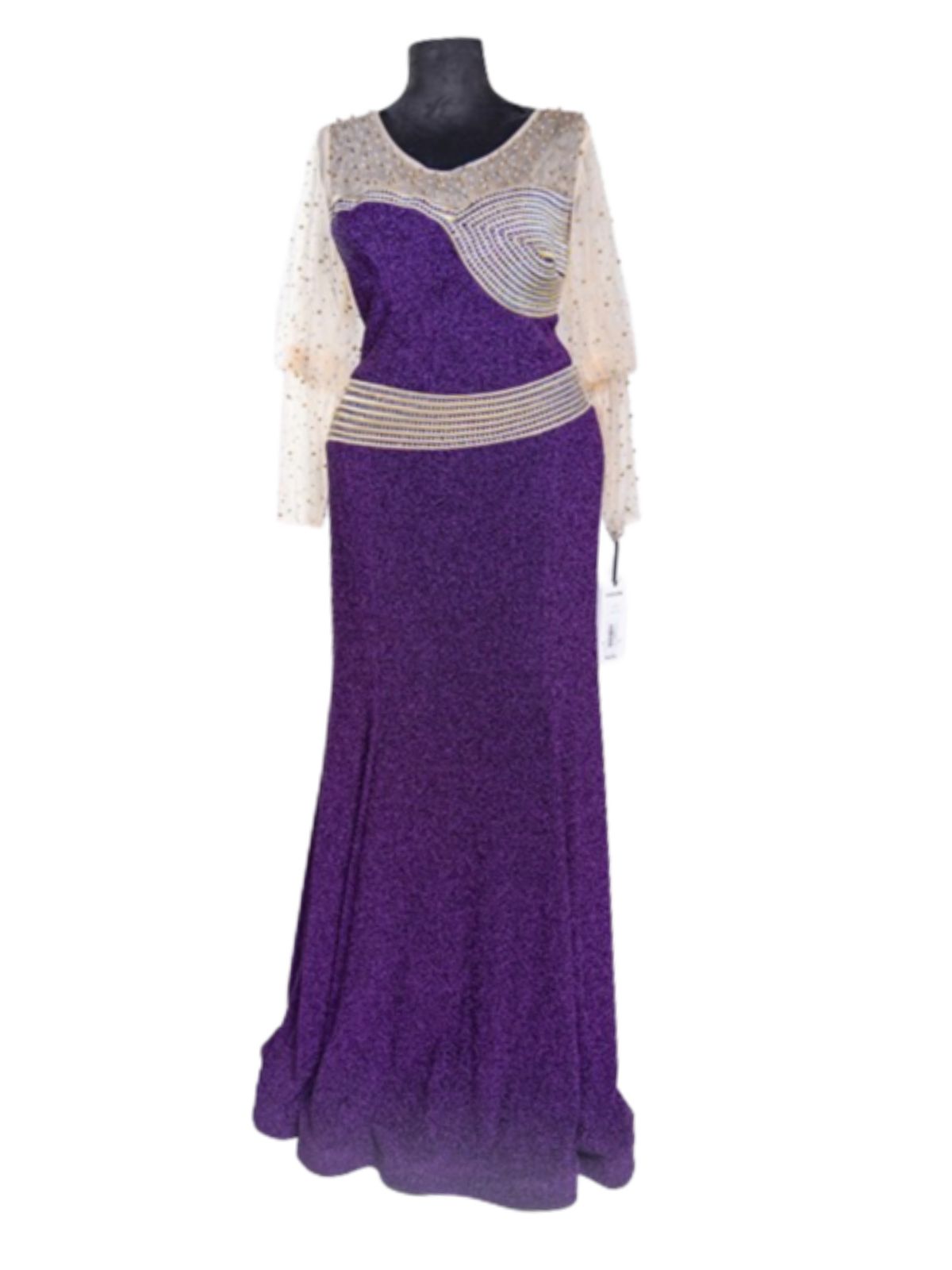 Glitery Floor Length Party Anniversary Dress with Puff Long Sleeves