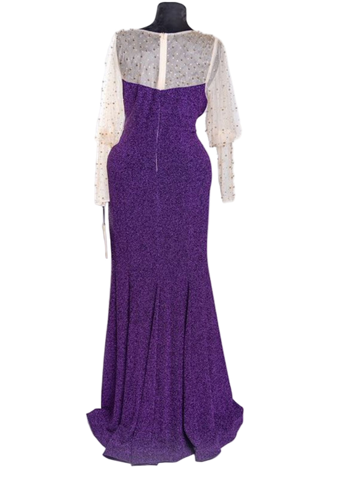 Glitery Floor Length Party Anniversary Dress with Puff Long Sleeves