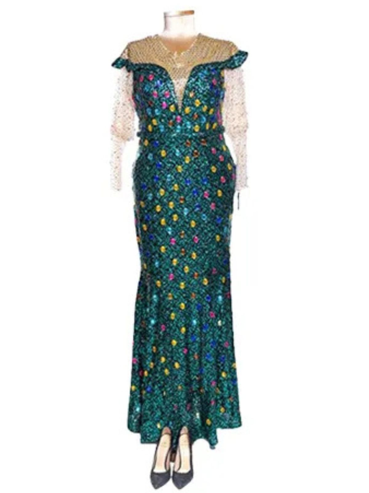 Goddess Glass Stoned Long Sleeve Party Dress