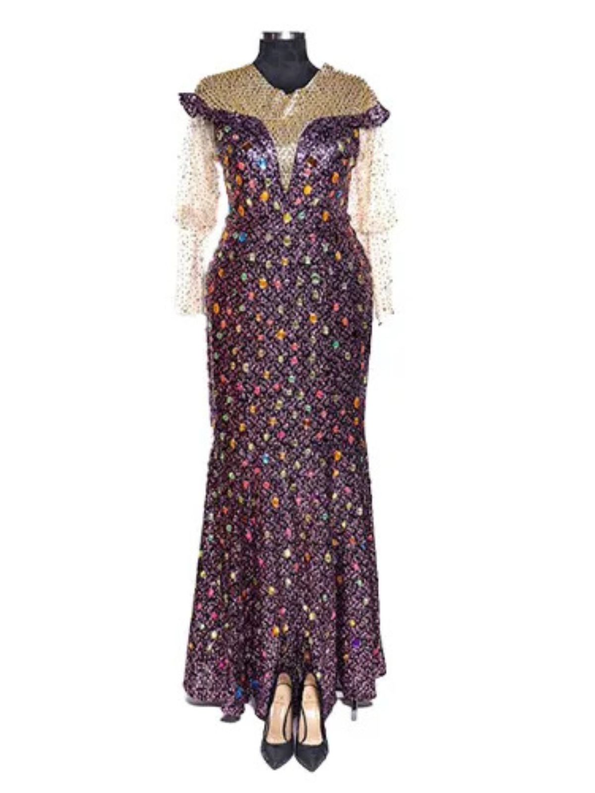 Goddess Glass Stoned Long Sleeve Party Dress