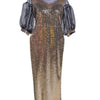 Gold Sequin Floor Length Dress with See Through Puffy Sleeves