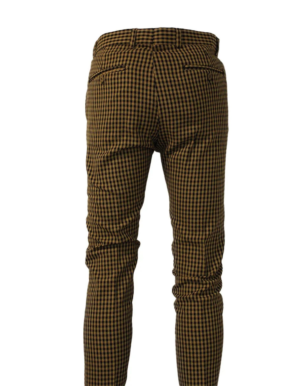 Honey Golden Plaid Slim Fit Trousers