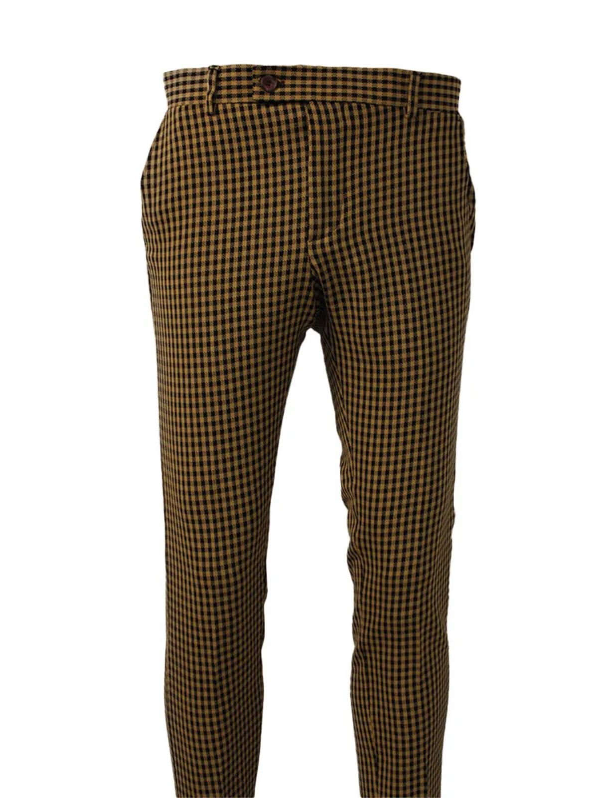 Honey Golden Plaid Slim Fit Trousers