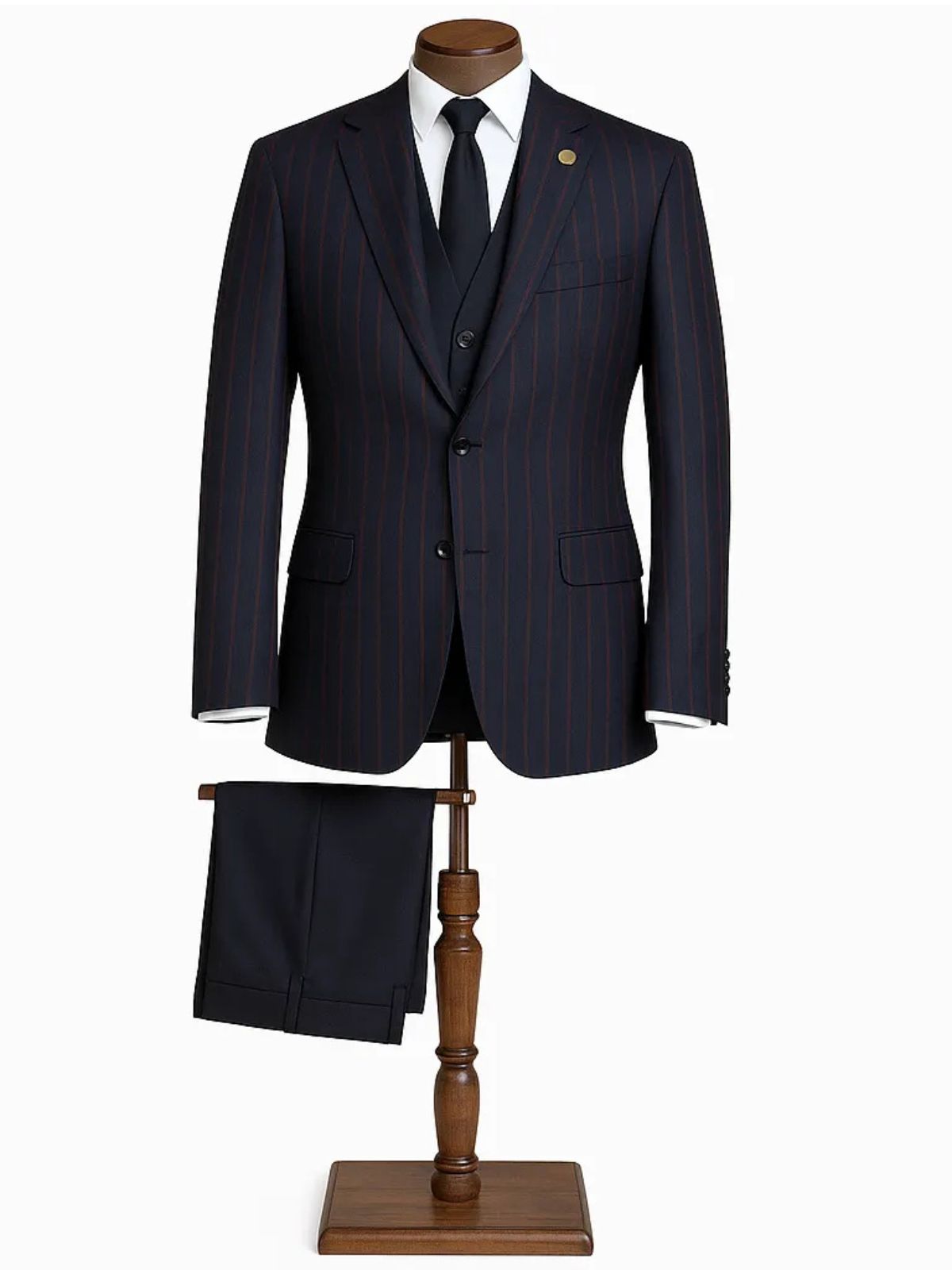 JB Dark Blue & Burgundy Striped Plaid Suit Set