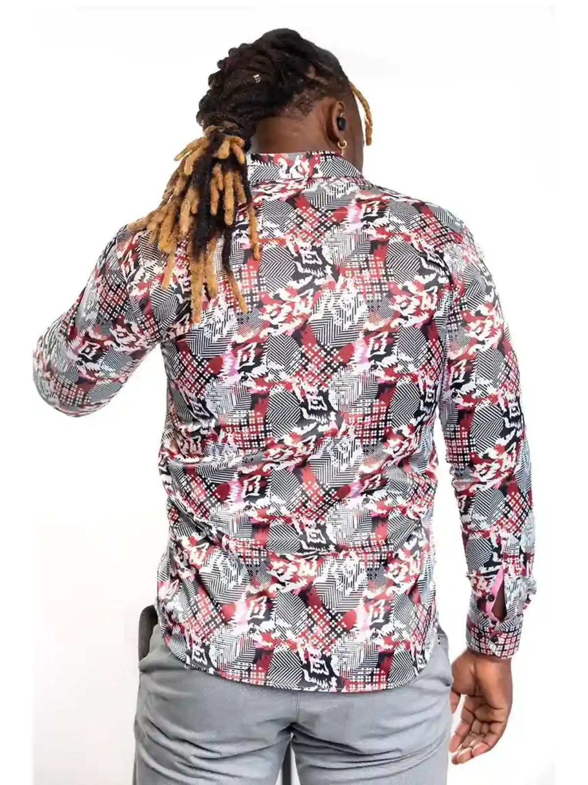 JB Designs Abstract Red Patterned Silk Shirt