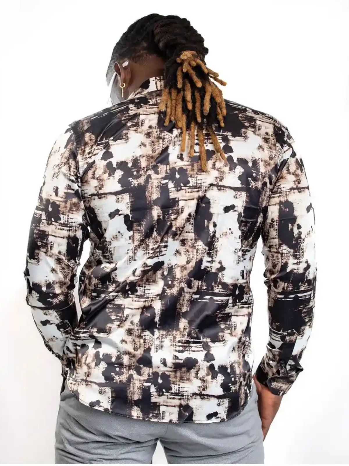 JB Designs Black And Brown Tie-Die Patterned Silk Shirt