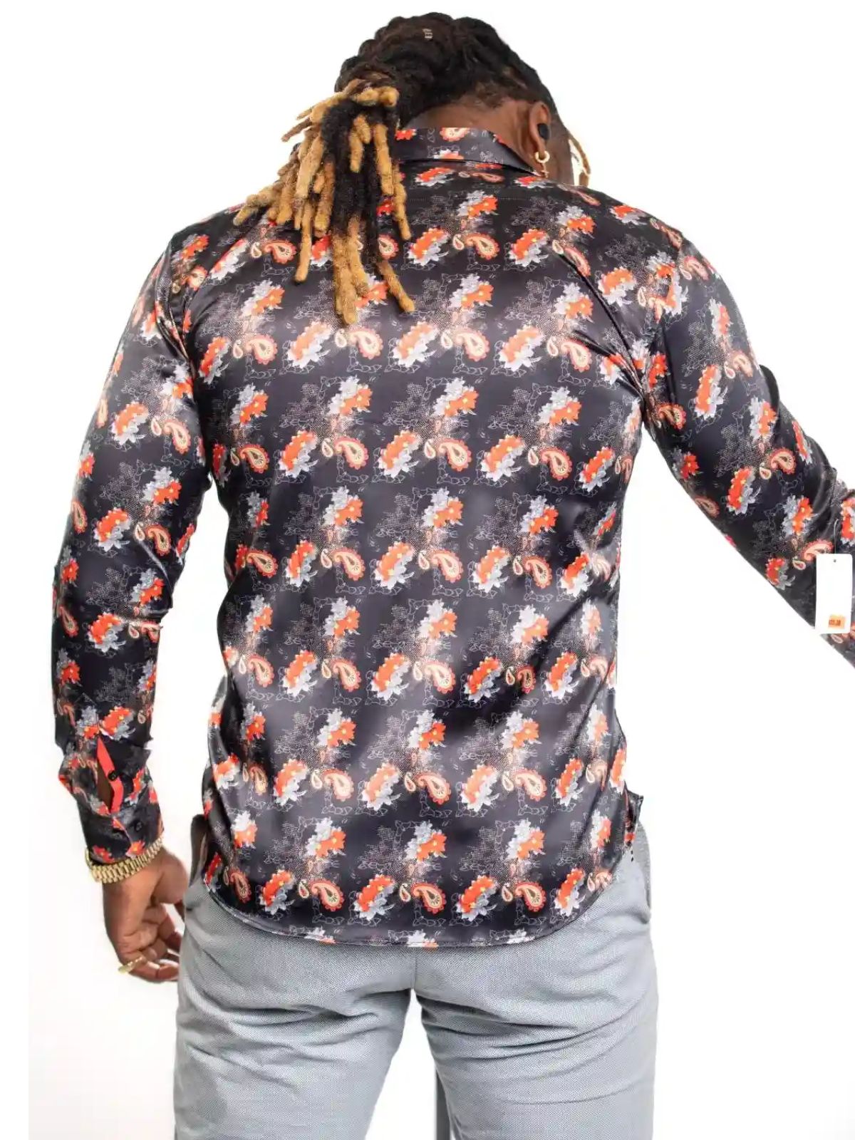 JB Designs Black And Red Kaleidoscope Patterned Silk Shirt