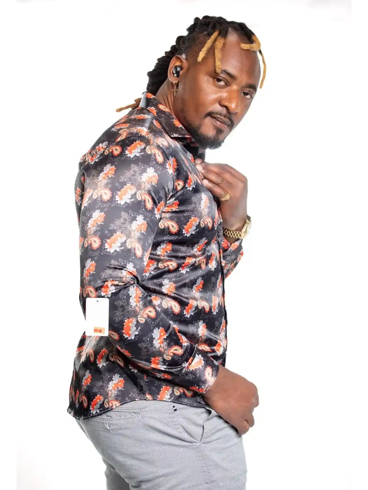 JB Designs Black And Red Kaleidoscope Patterned Silk Shirt