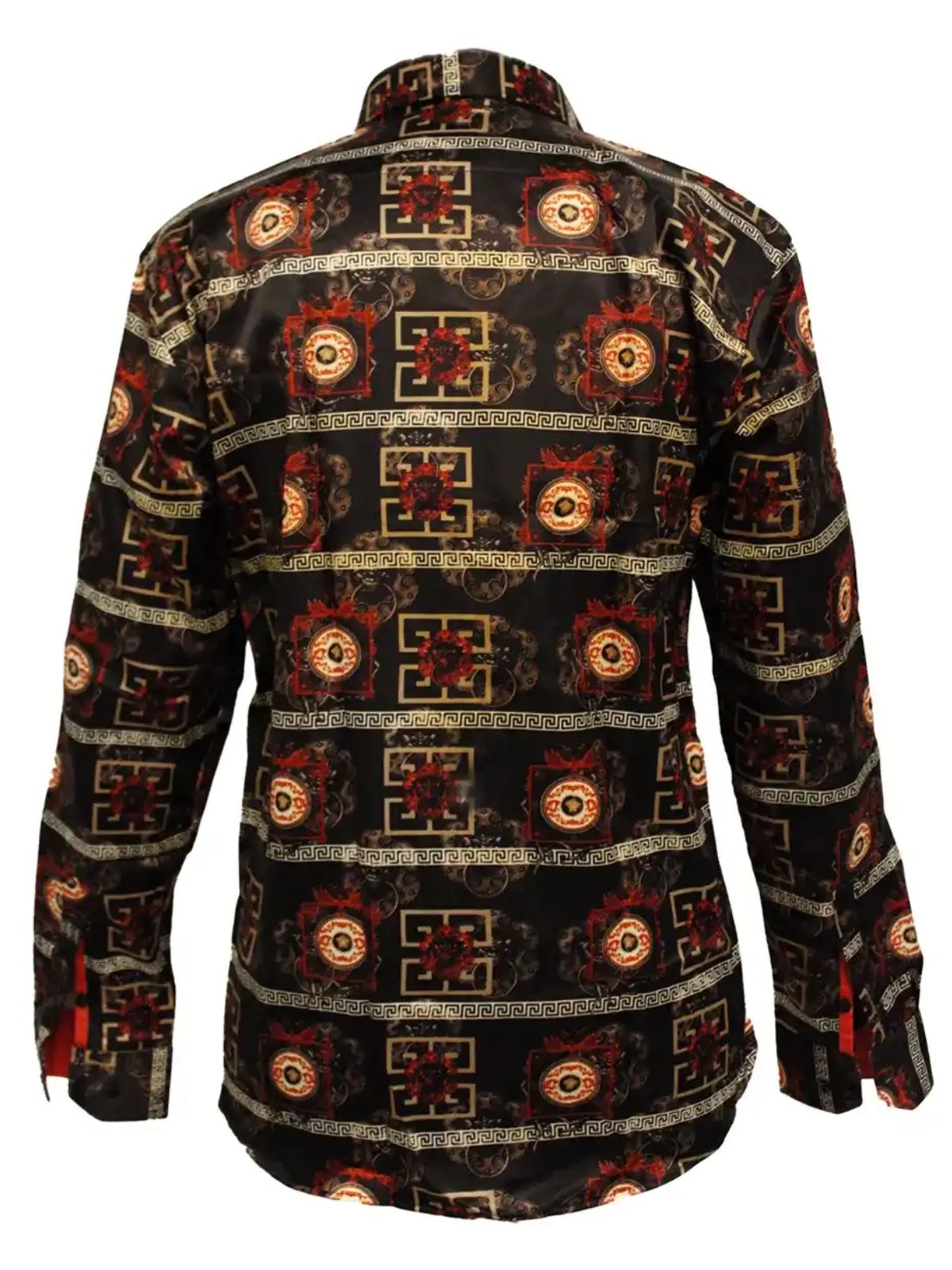 JB Designs Black and Red Chinoiseries Patterned Silk Shirt