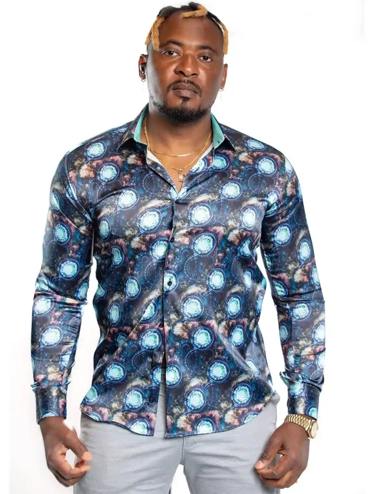 JB Designs Galaxy Patterned Silk Shirt