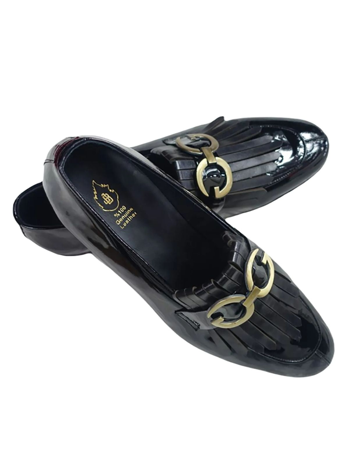 JB Designs Leather Shoes with Tussles and Golden Accessories