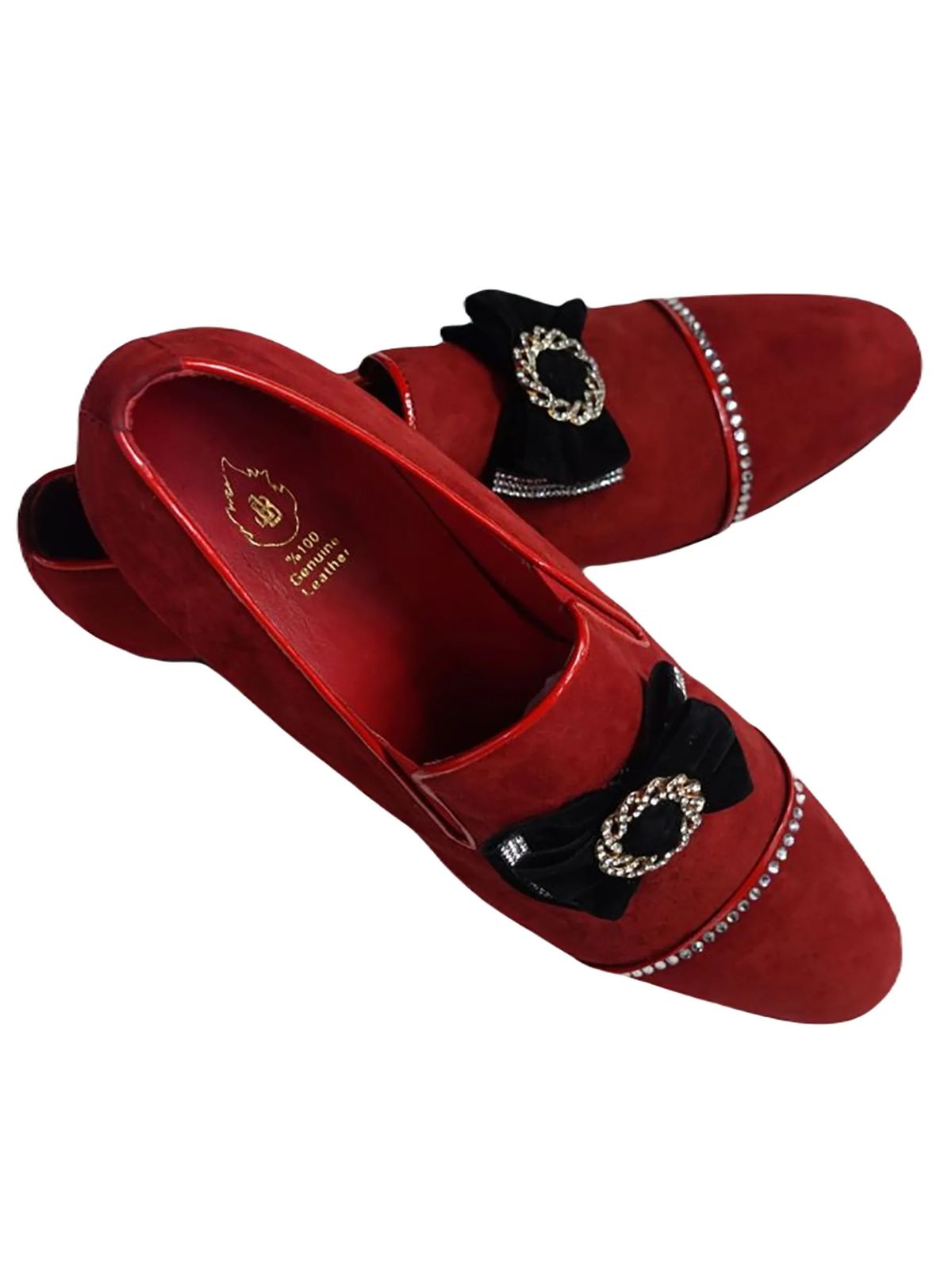 JB Designs Leather Suede Shoe with Black Bow and Gold Ring