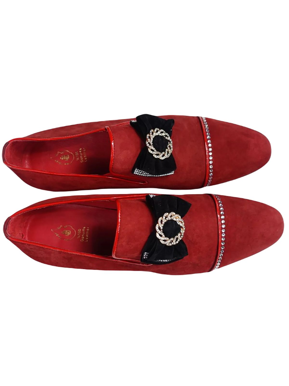 JB Designs Leather Suede Shoe with Black Bow and Gold Ring