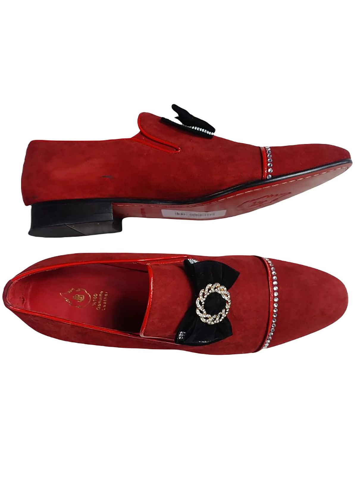 JB Designs Leather Suede Shoe with Black Bow and Gold Ring