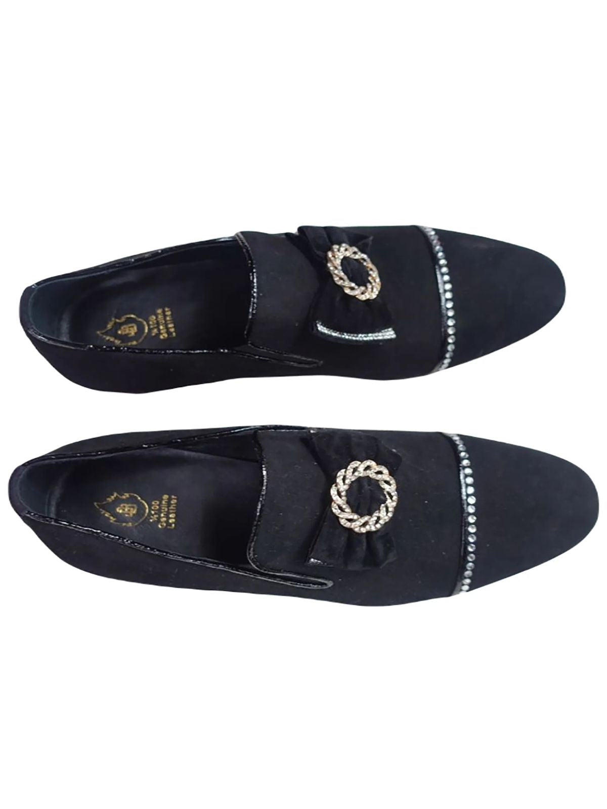 JB Designs Leather Suede Shoe with Black Bow and Gold Ring