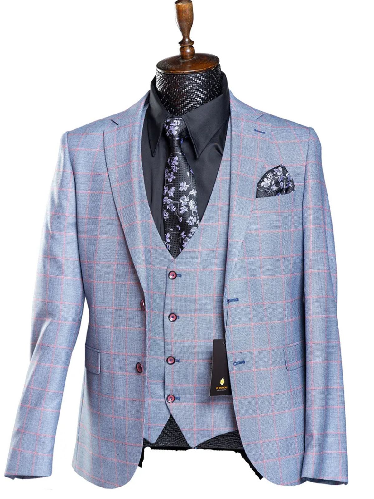 JB Designs Men’s 3pc Slim Fit Multi Checkered Suit Set