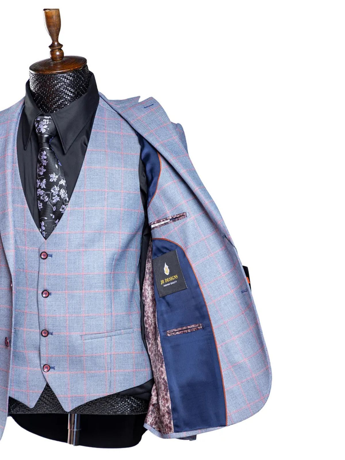 JB Designs Men’s 3pc Slim Fit Multi Checkered Suit Set