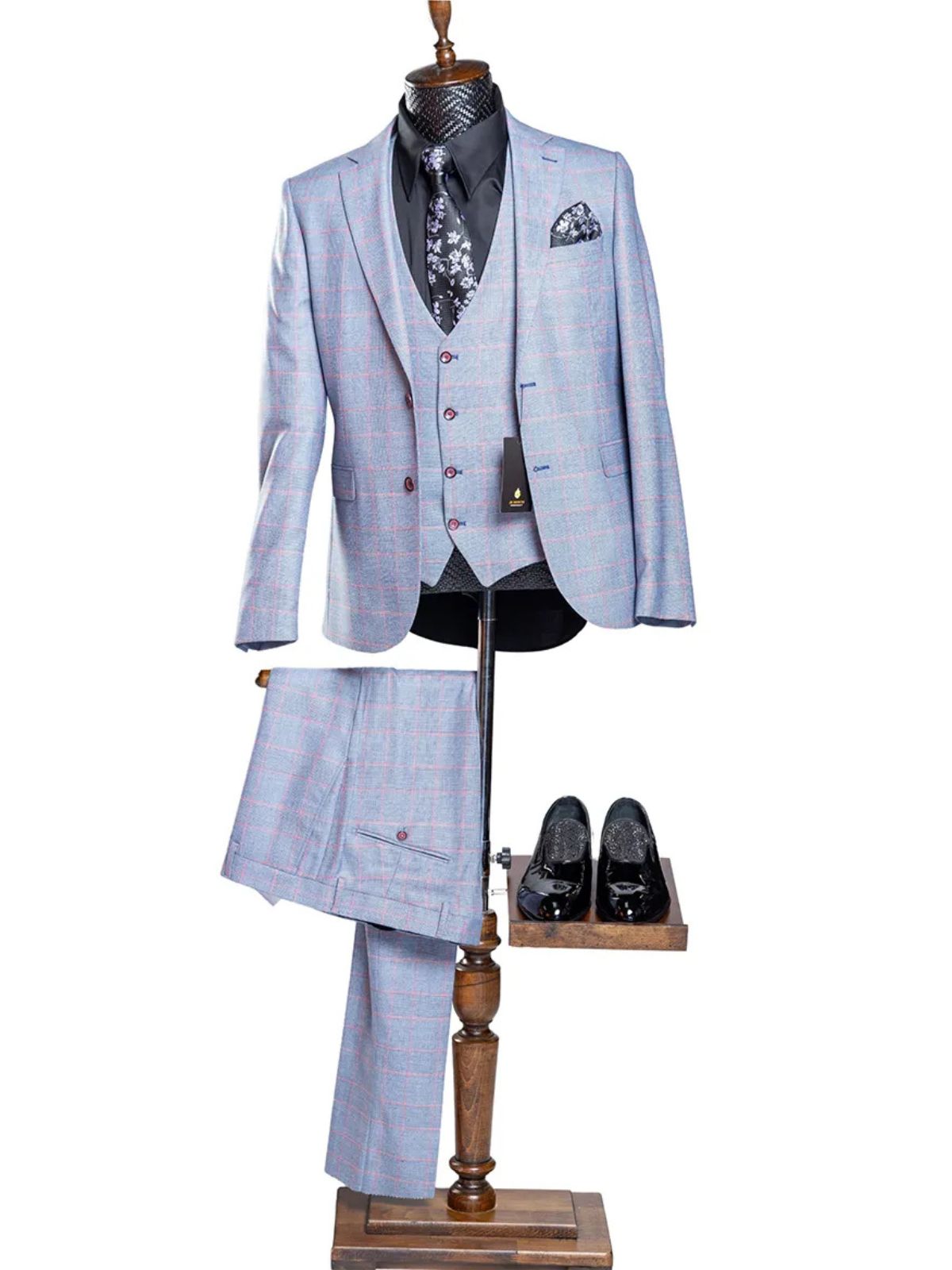 JB Designs Men’s 3pc Slim Fit Multi Checkered Suit Set