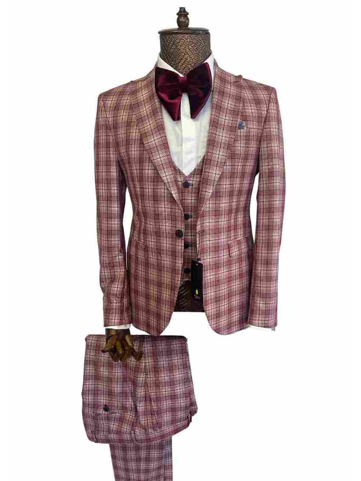 JB Designs Men’s 3pc Slim Fit Multi Checkered Suit Set