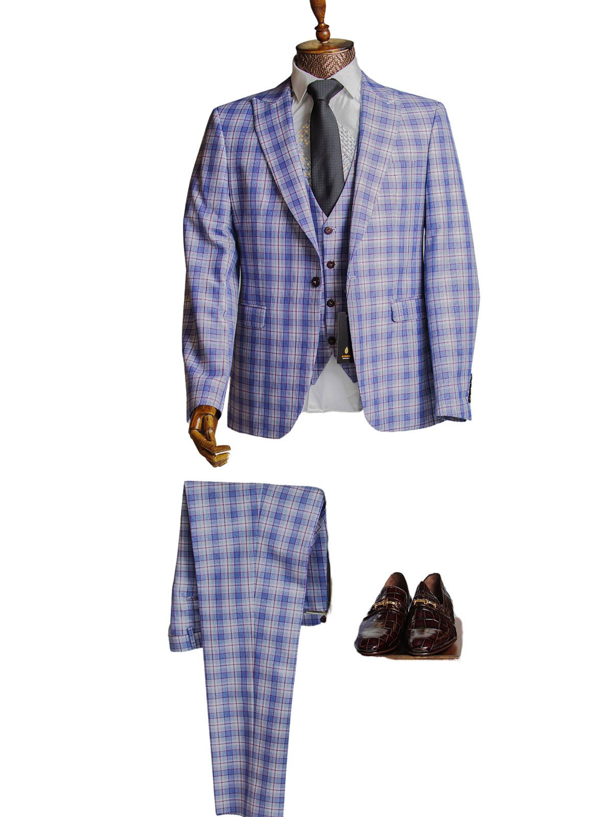 JB Designs Men’s 3pc Slim Fit Multi Checkered Suit Set