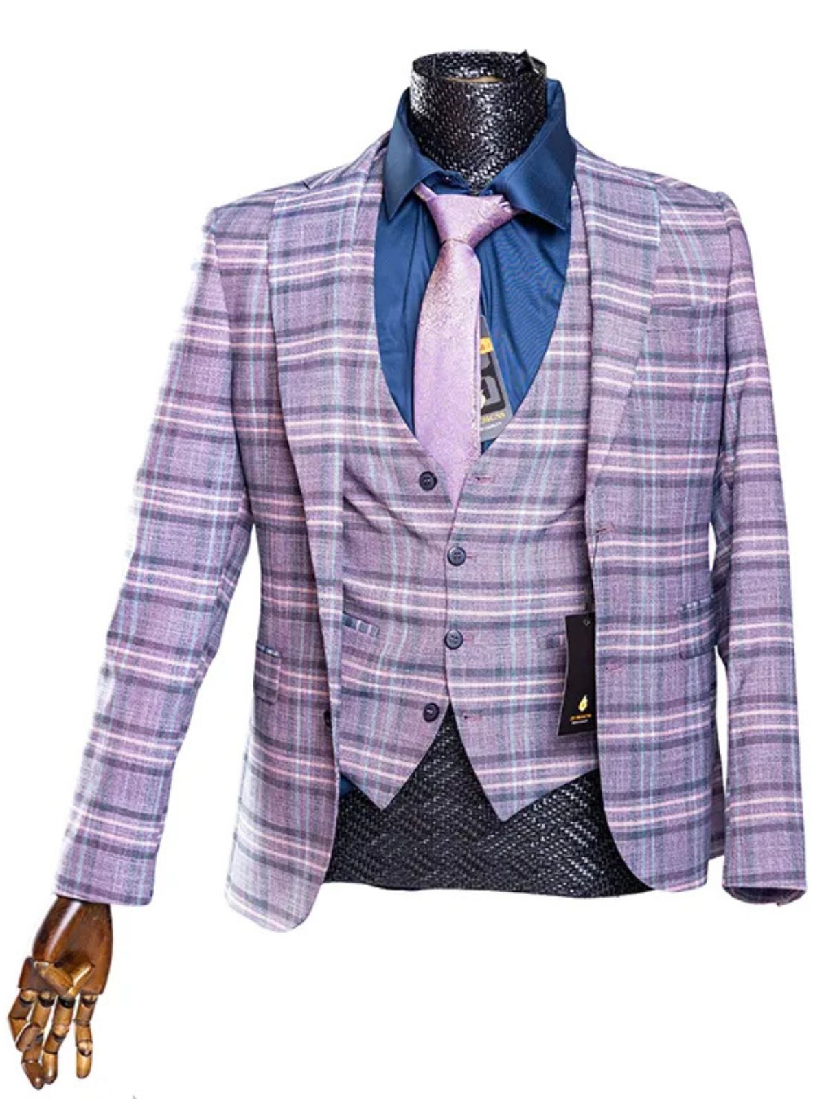 JB Designs Men’s 3pc Slim Fit Two Button Plaid Blazer Suit Set