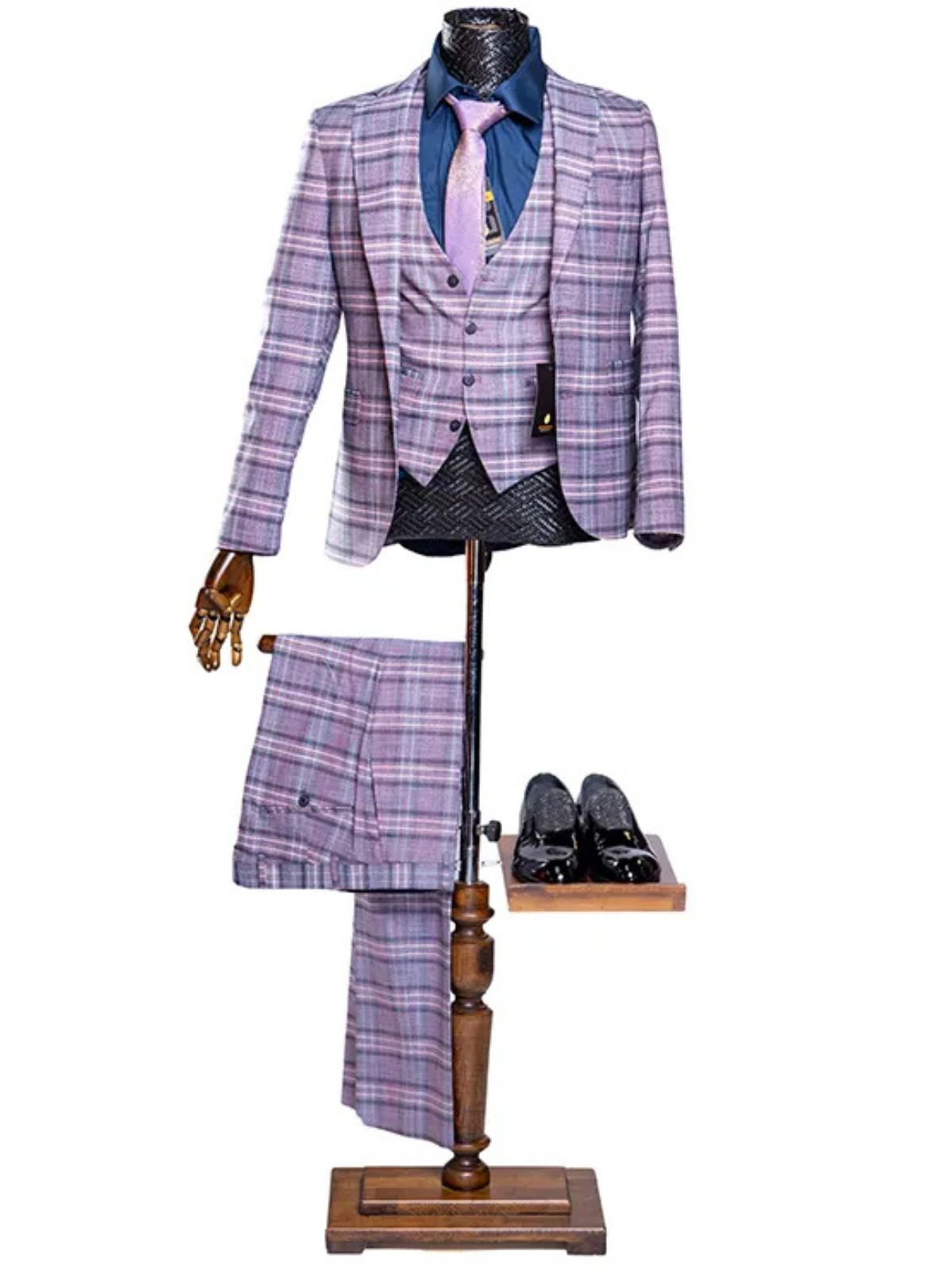 JB Designs Men’s 3pc Slim Fit Two Button Plaid Blazer Suit Set