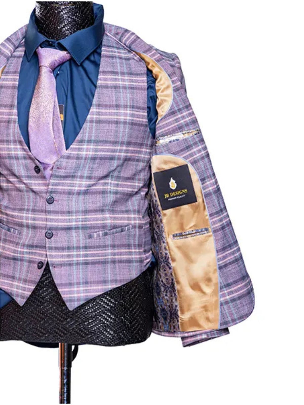 JB Designs Men’s 3pc Slim Fit Two Button Plaid Blazer Suit Set