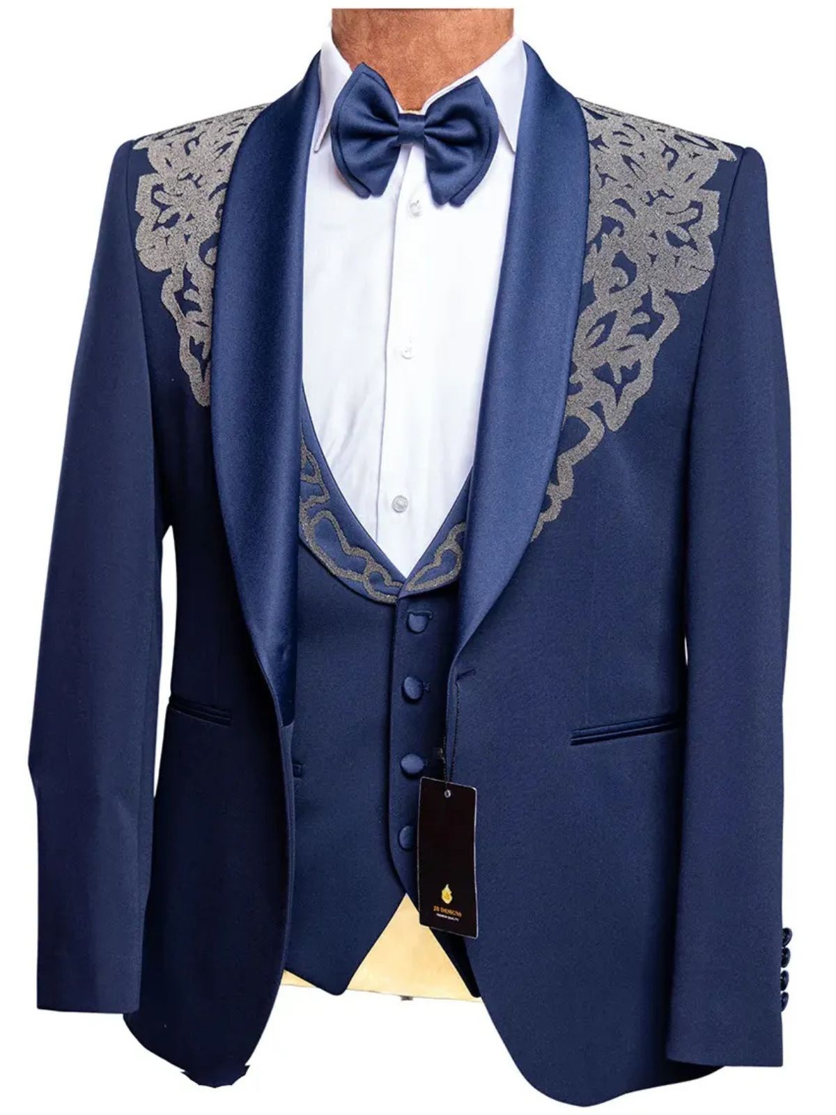 JB Designs Men’s 3pcs Slim Fit Suit with Embroidery