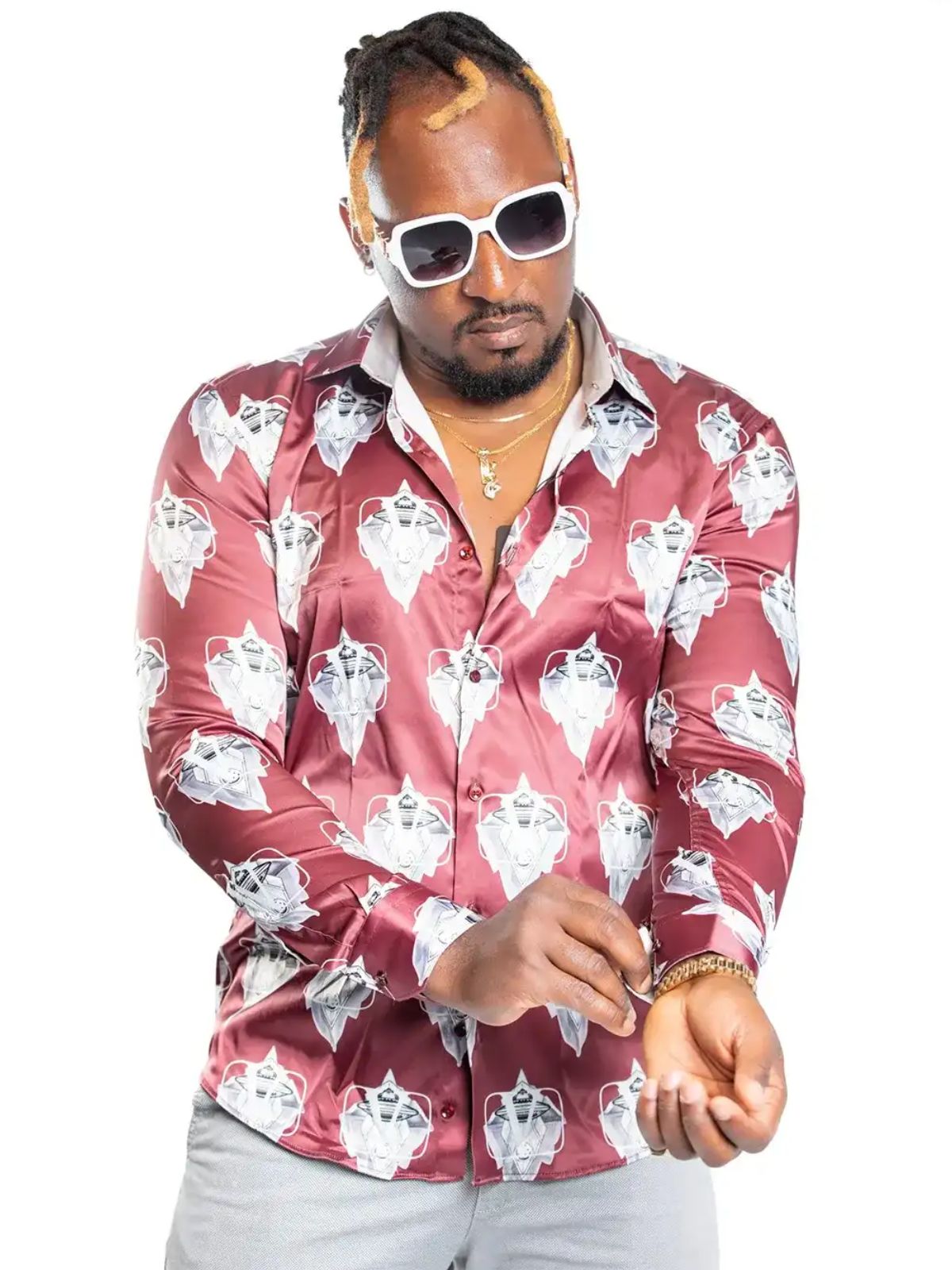 JB Designs Merlot Red Space Shuttle Patterned Silk Shirt