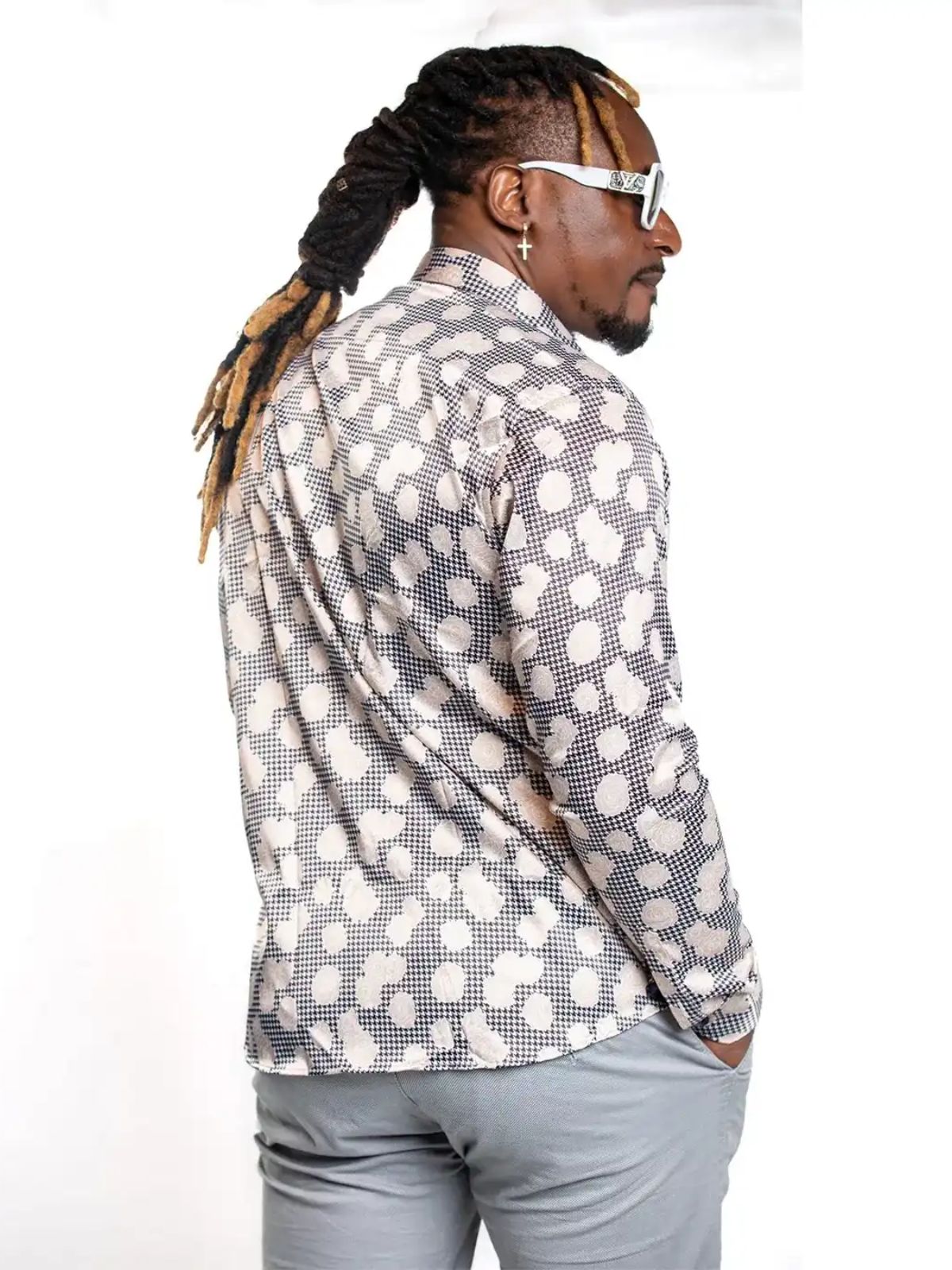 JB Designs Sandy Brown Colored Rose Patterned Silk Shirt