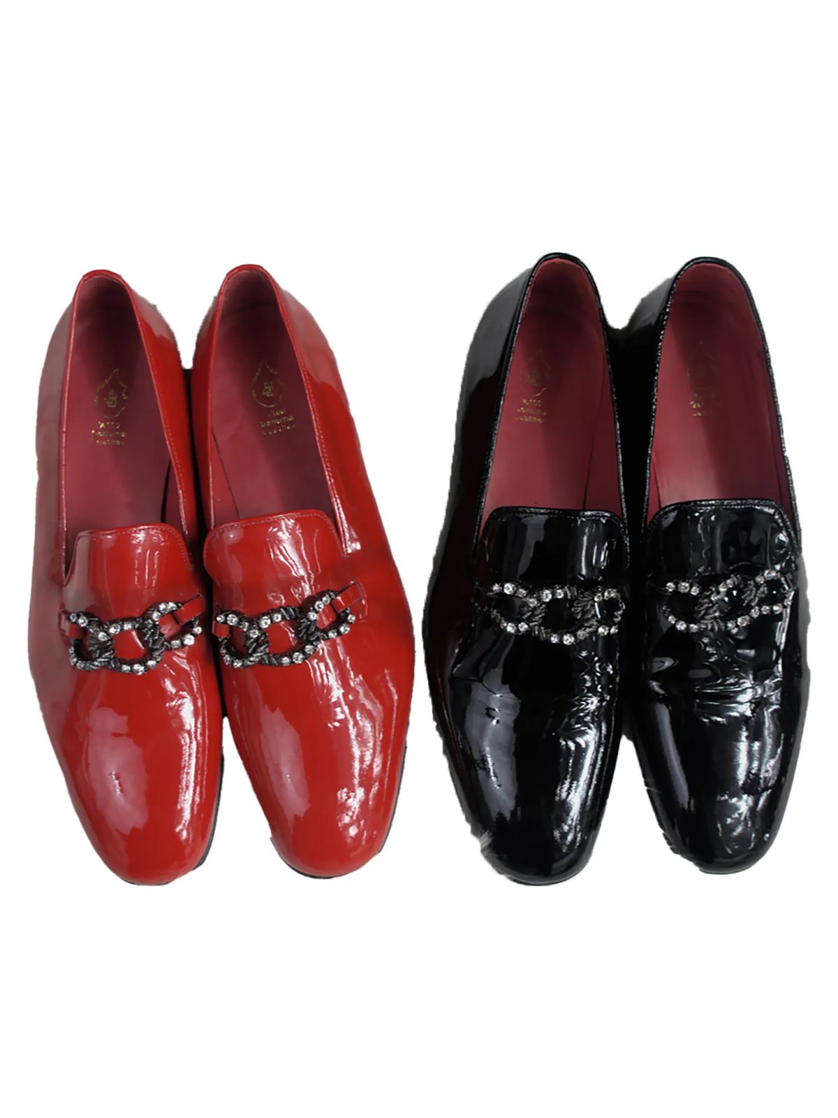 JB Designs Shiny Leather Shoes with Silver Chain and Crystals