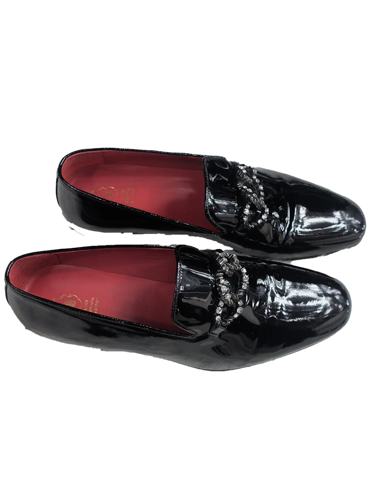 JB Designs Shiny Leather Shoes with Silver Chain and Crystals