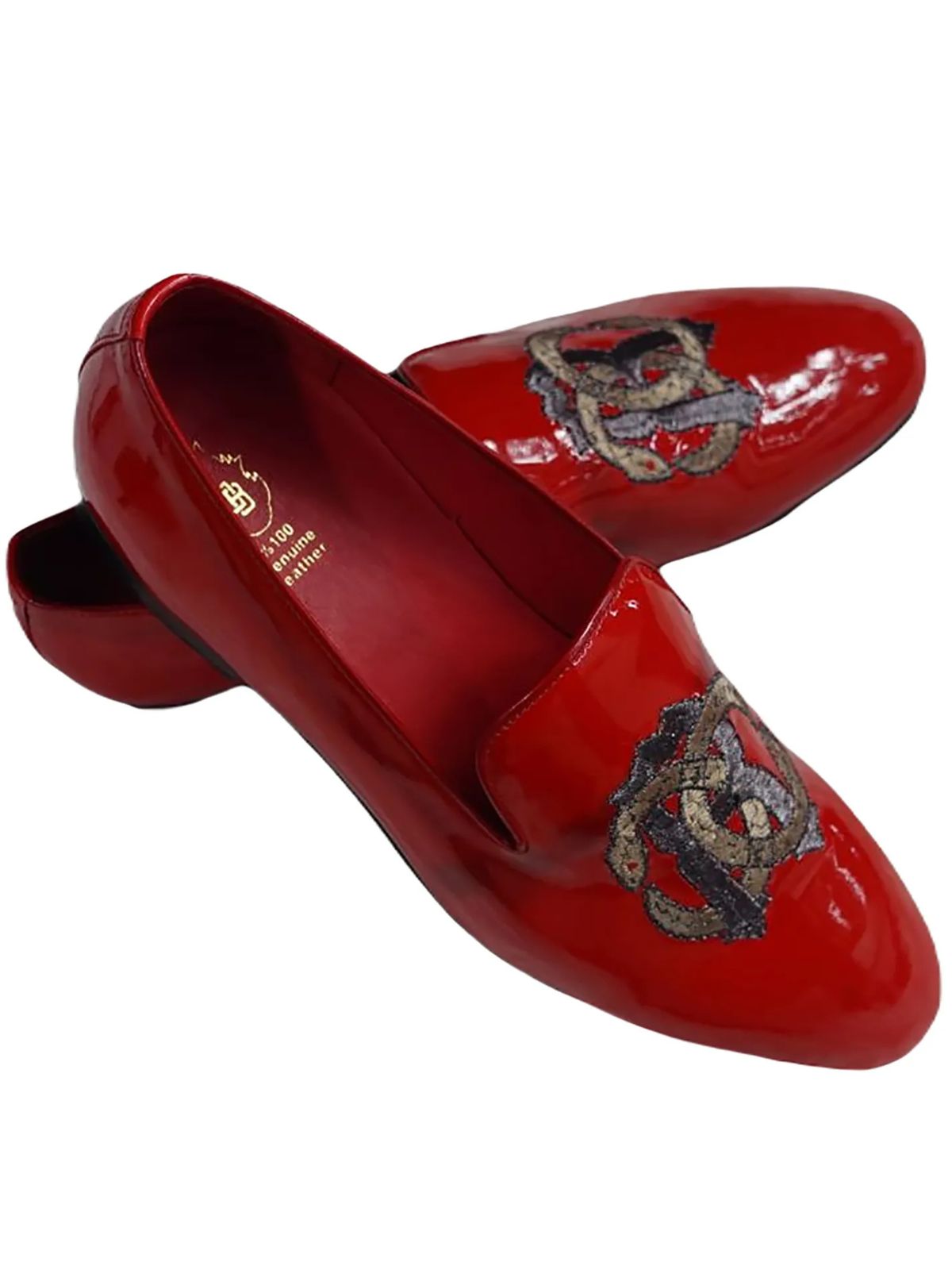 JB Designs Shiny White Leather Shoes with Embroidery