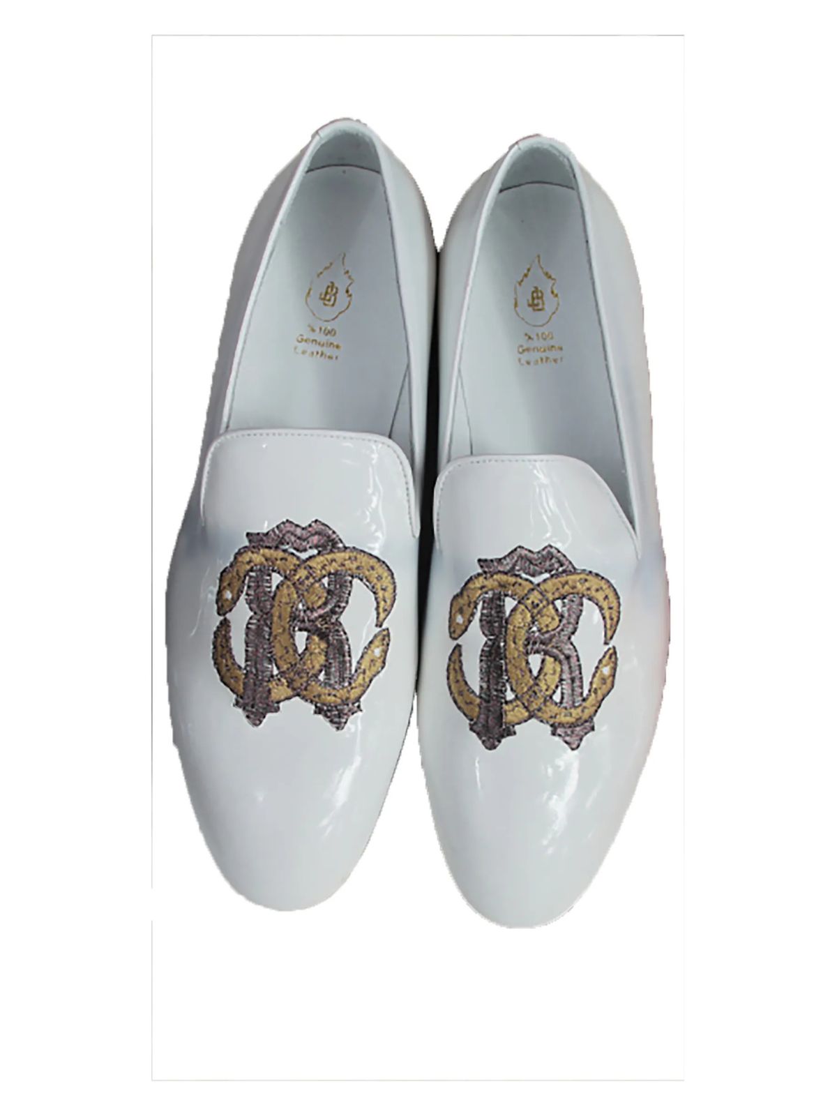 JB Designs Shiny White Leather Shoes with Embroidery