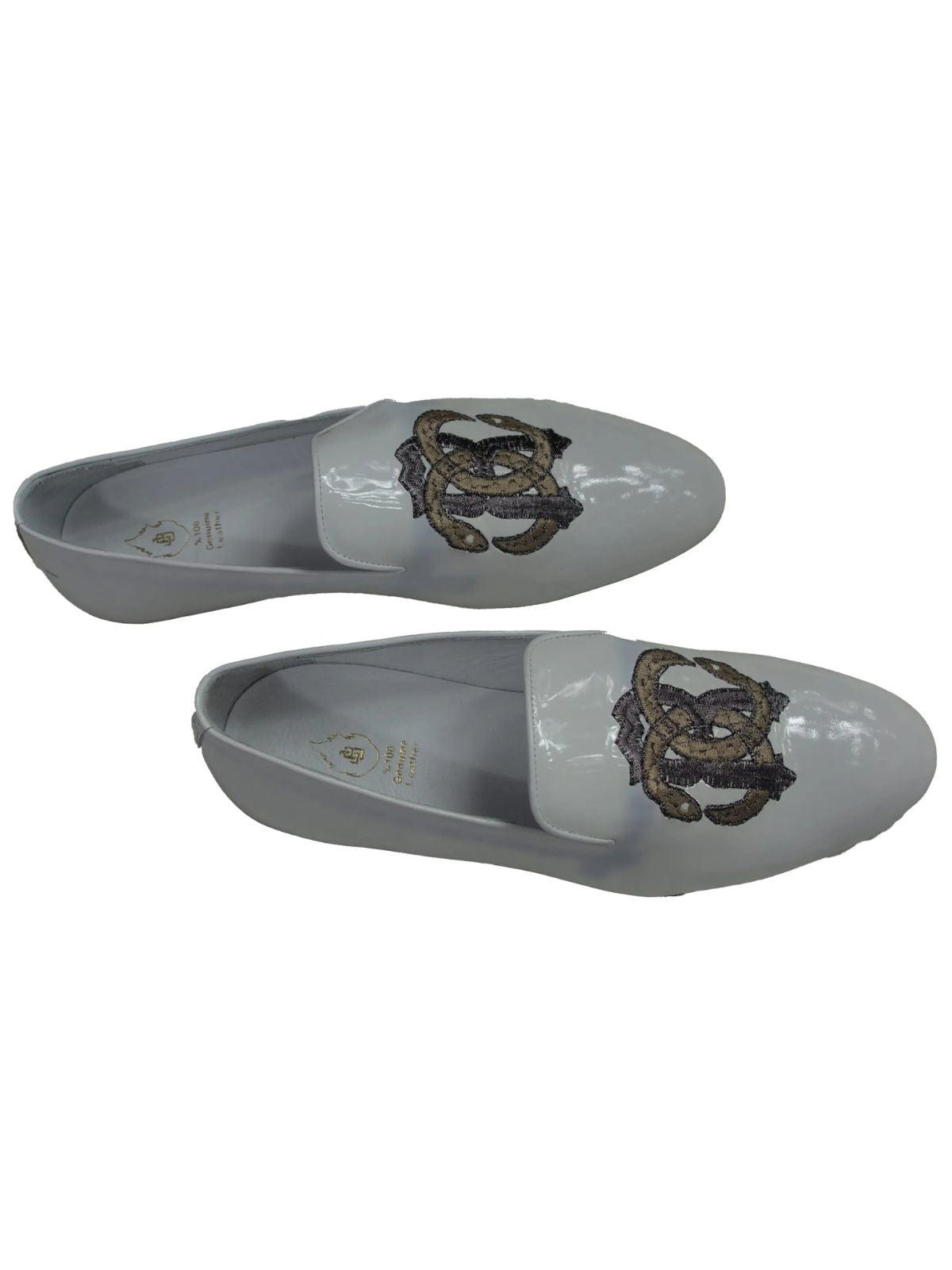 JB Designs Shiny White Leather Shoes with Embroidery