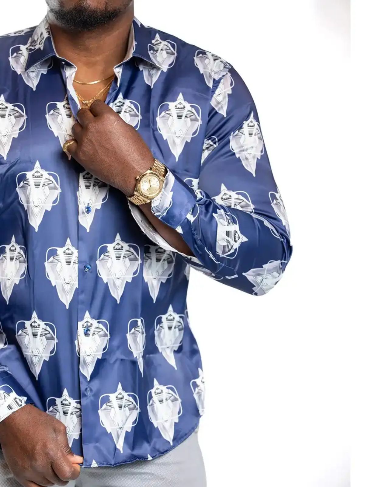 JB Designs Space Shuttle Patterned Silk Shirt