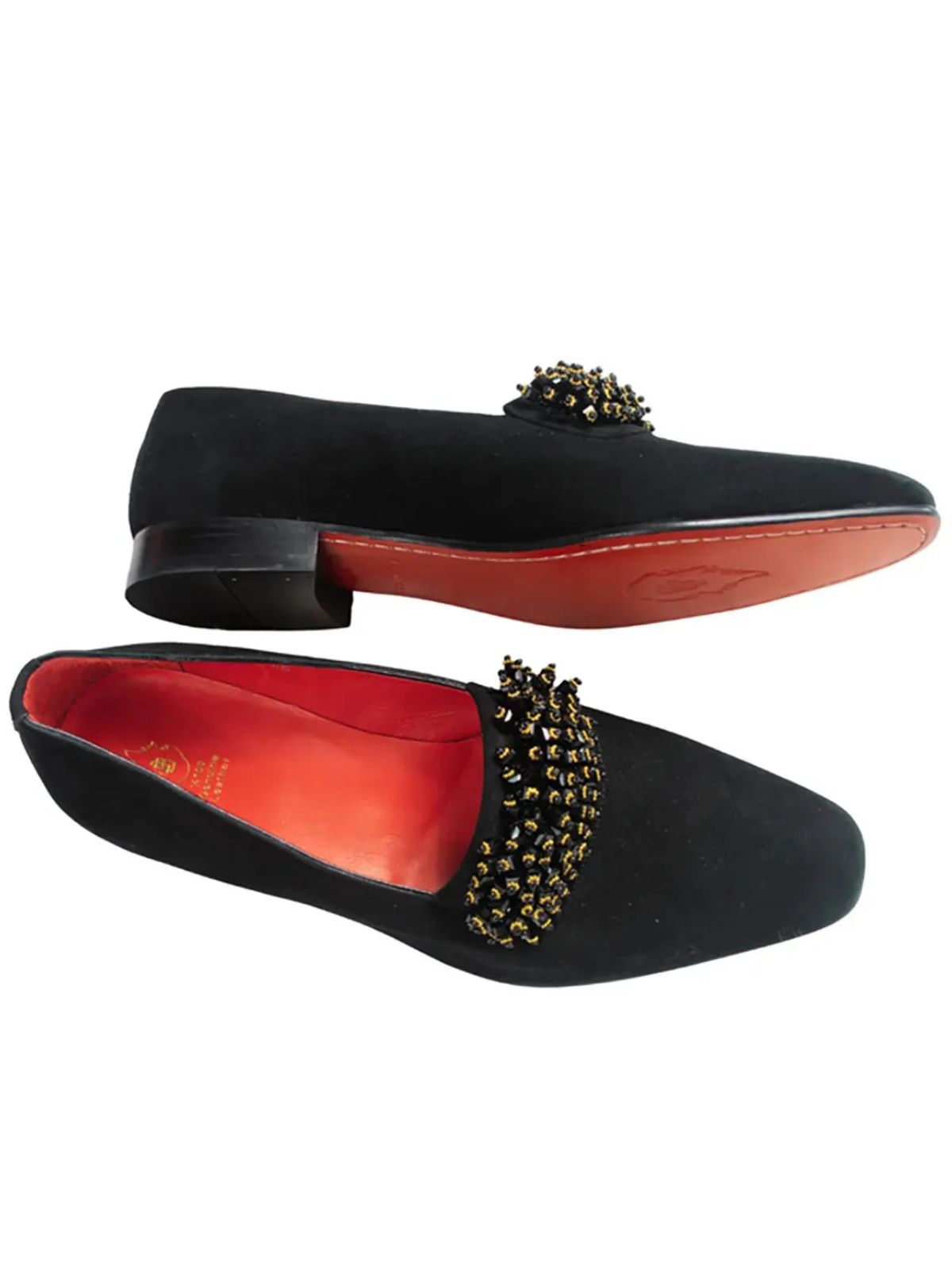 JB Designs Suede Leather Shoe with Black and Gold Beads