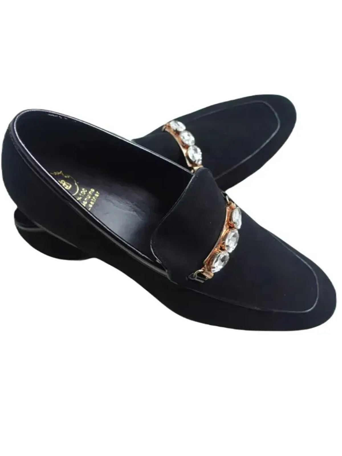 JB Designs Suede Shoe with Gold Metal and Crystals