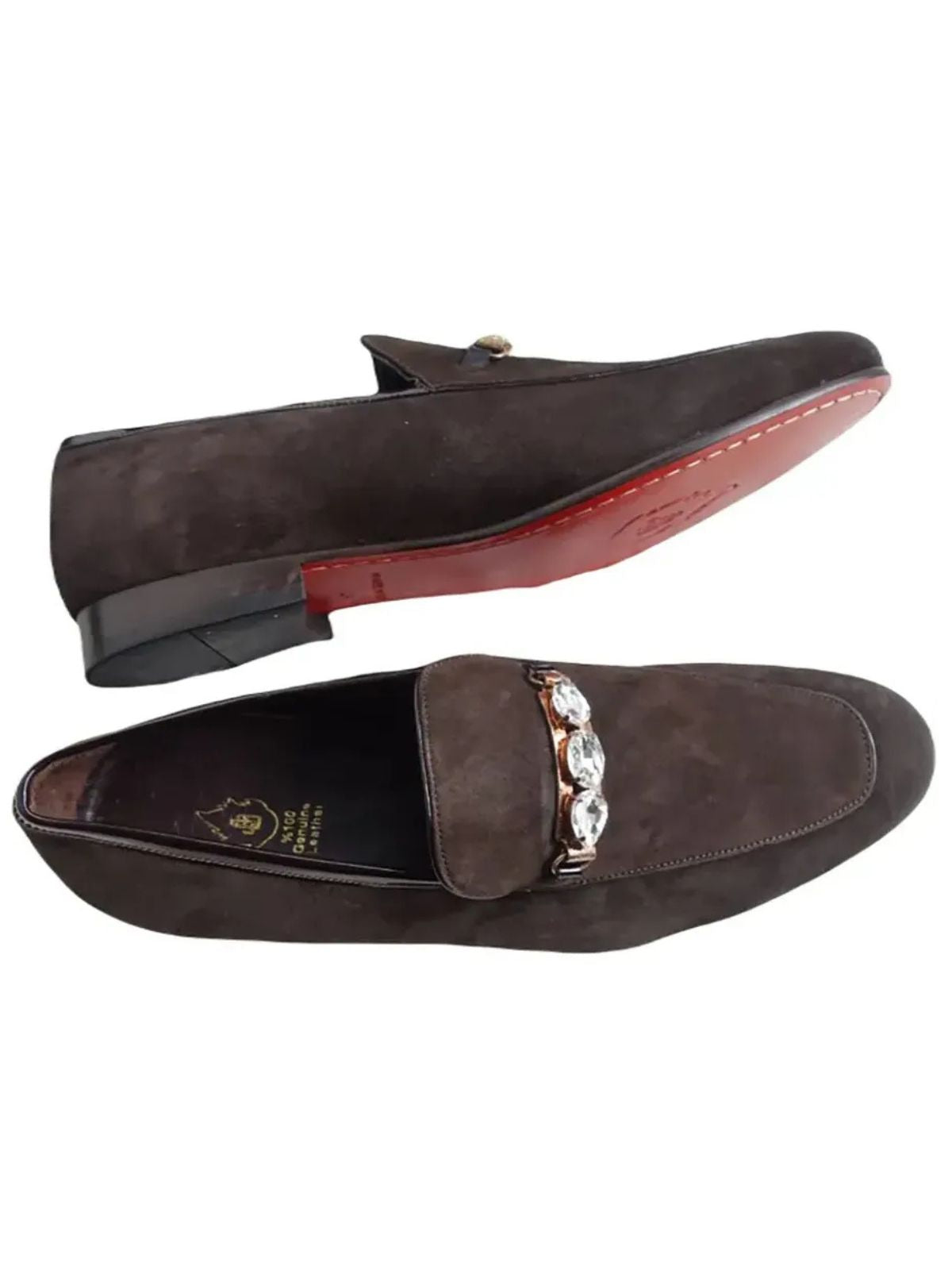 JB Designs Suede Shoe with Gold Metal and Crystals