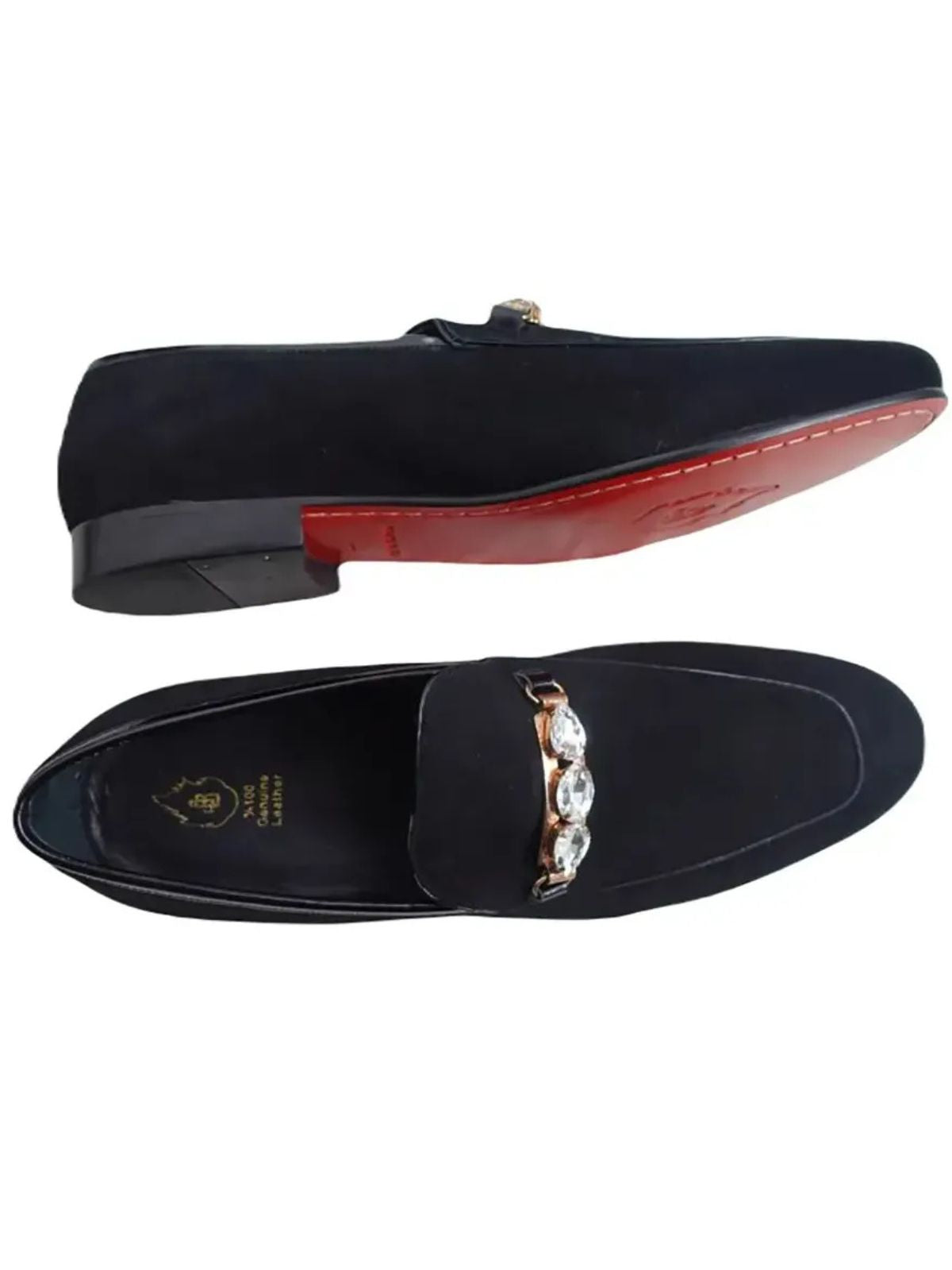 JB Designs Suede Shoe with Gold Metal and Crystals