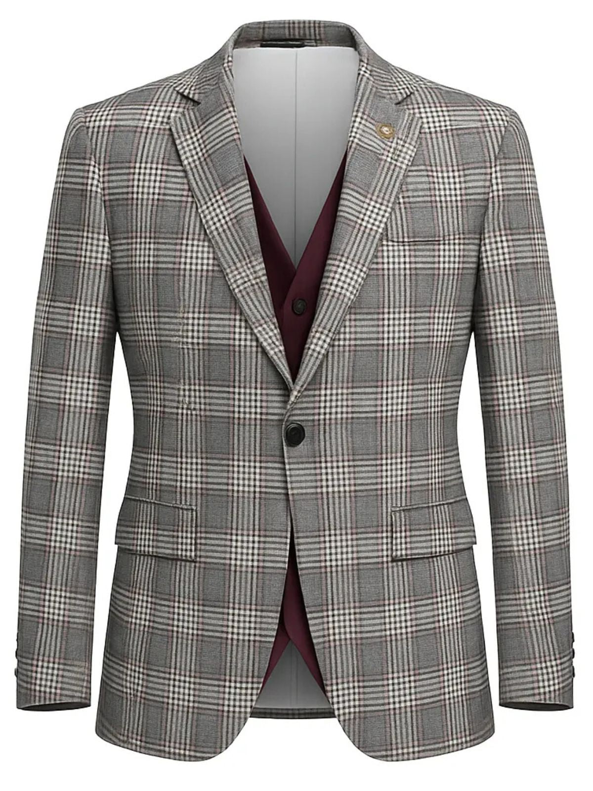 JB Grey White Plaid 3pc Suit Sets