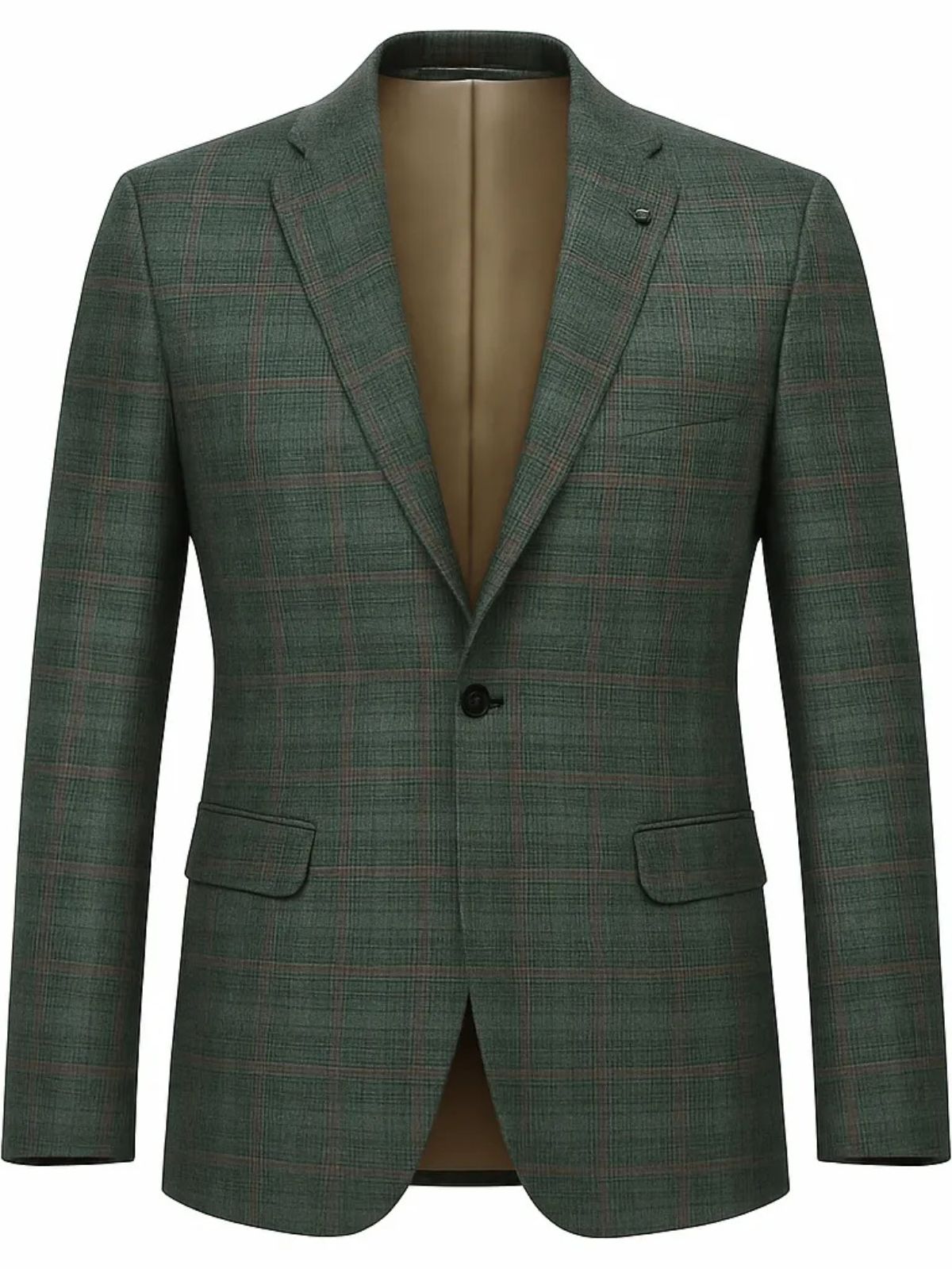 JB Olive Green and Black Plaid 3pc Suit Set