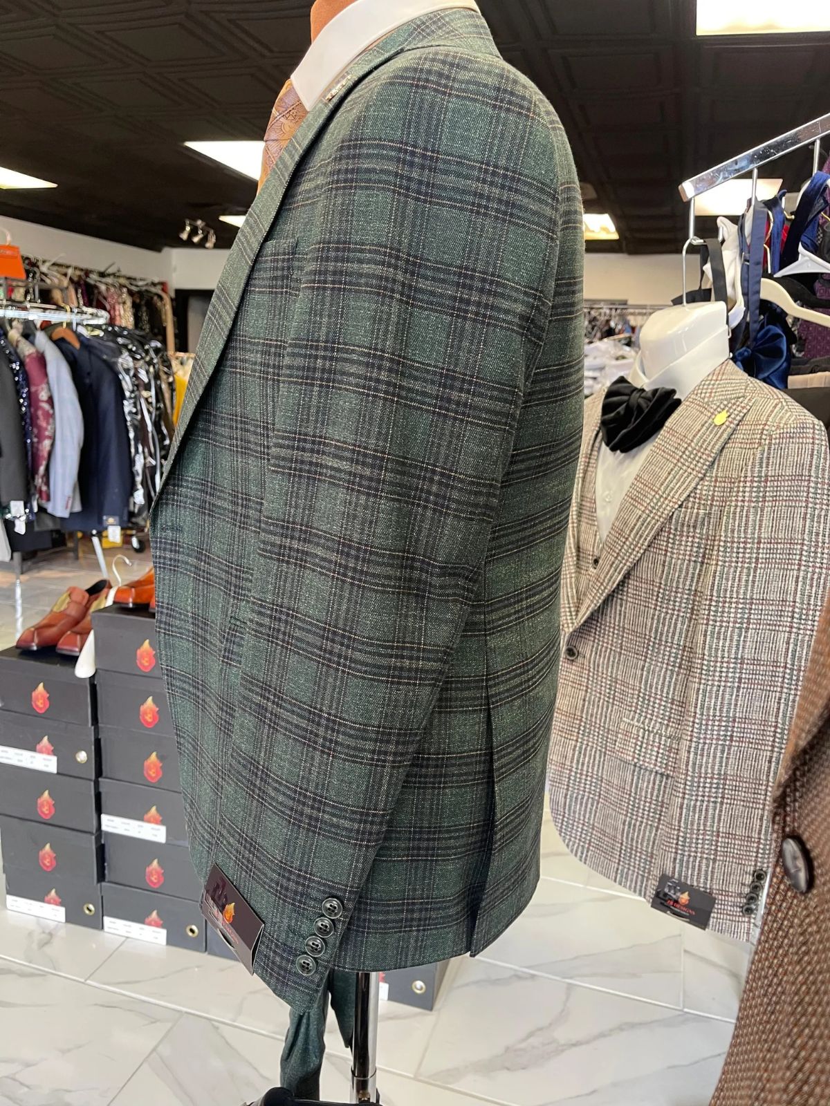 JB Olive Green and Black Plaid 3pc Suit Set