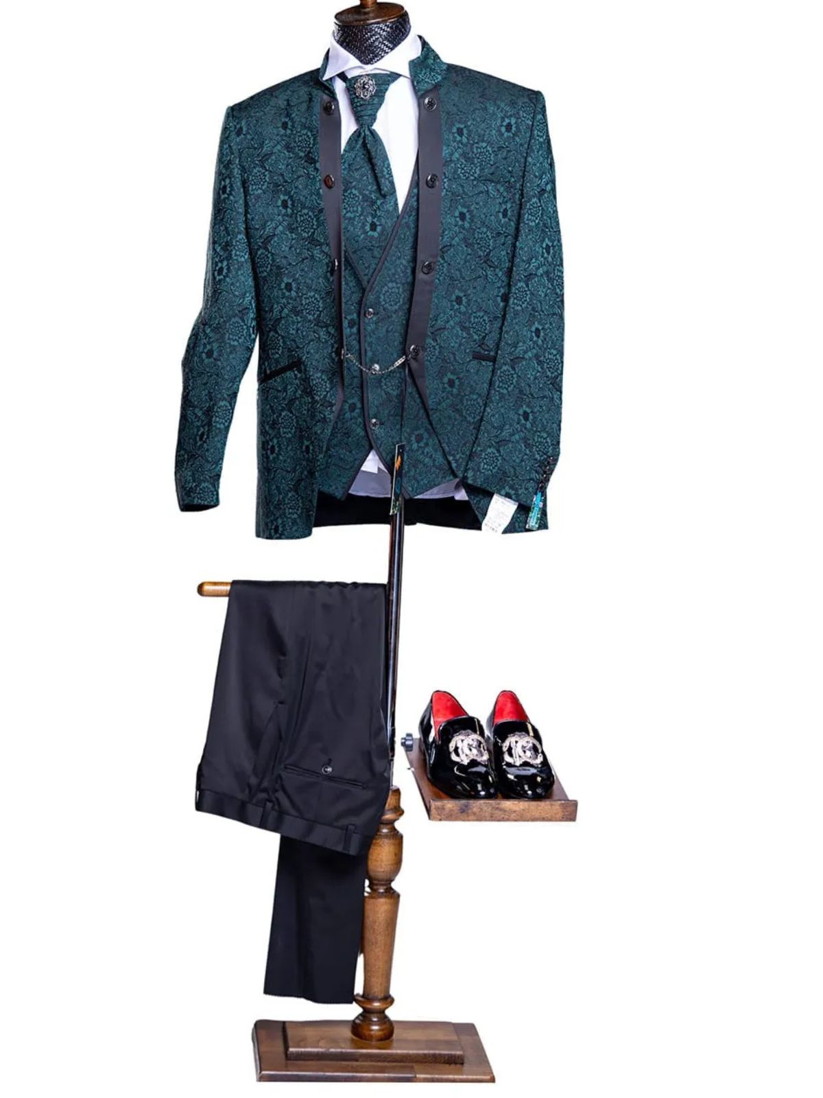 JB Quesste Men’s 3pc Floral Green Jodhpuri Suit Set