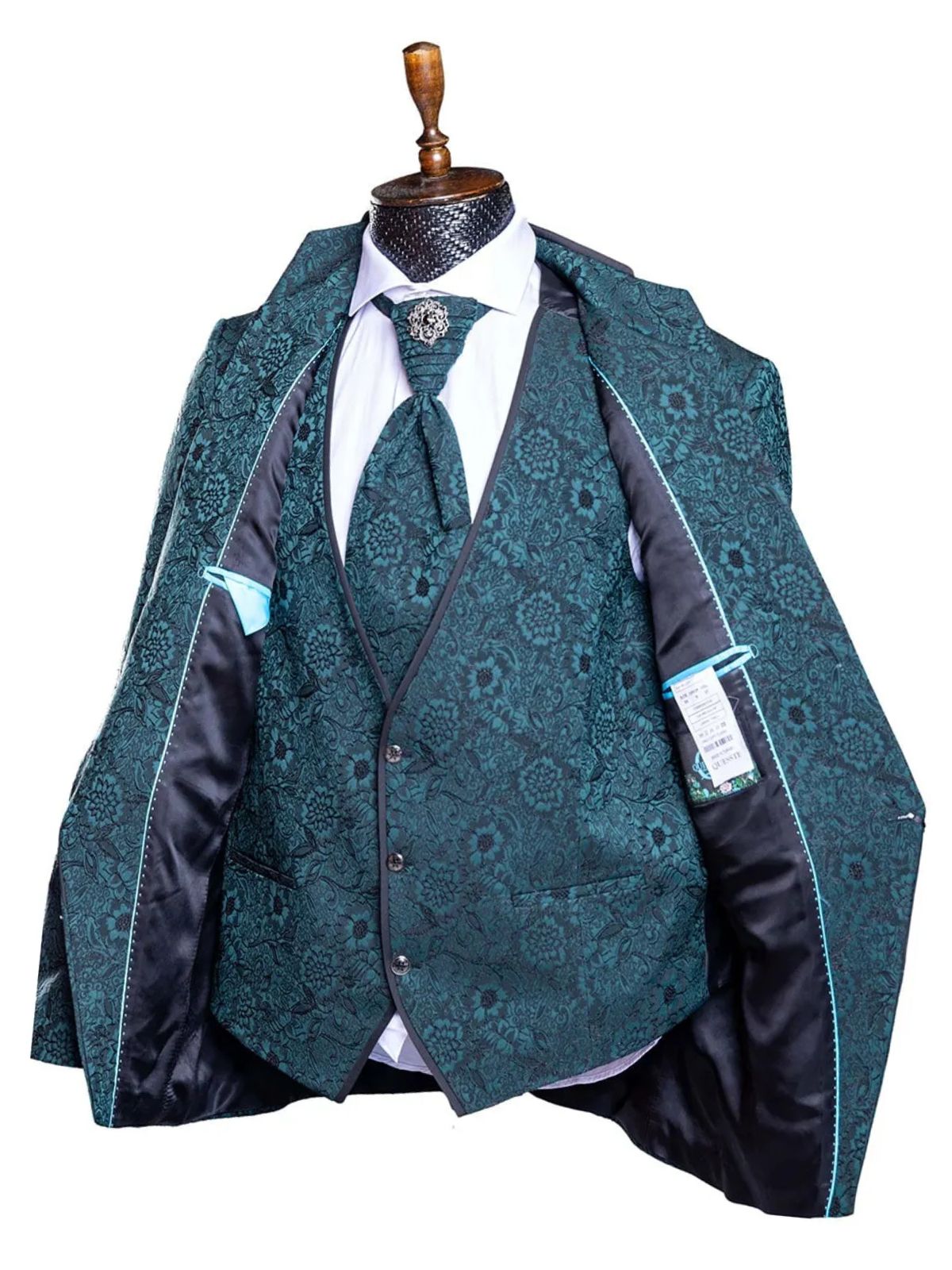 JB Quesste Men’s 3pc Floral Green Jodhpuri Suit Set